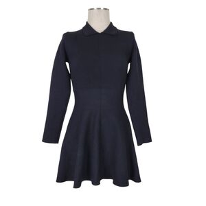 Zara Skater Dress Size S Black Pullover Long Sleeve Collar Stretch Viscose Blend